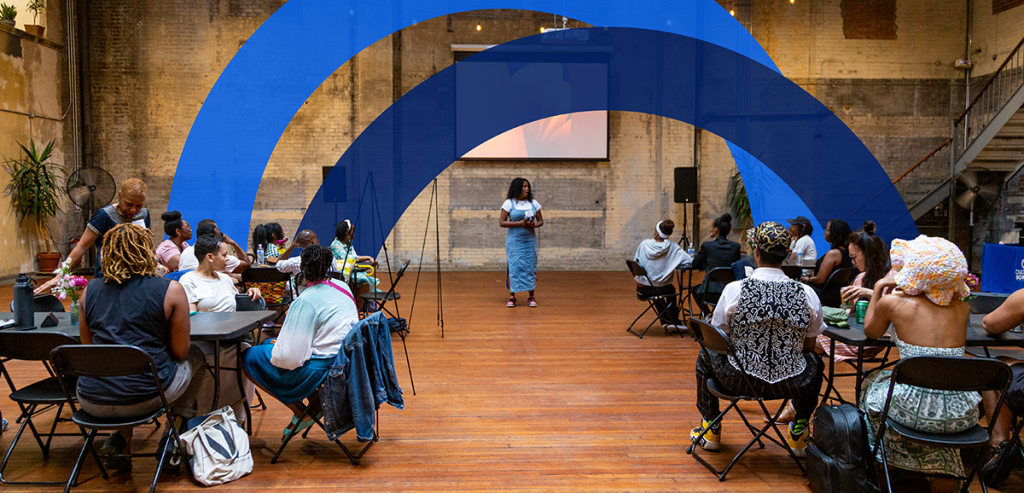 Staff leading a creative workshop at eventspace in Detroit