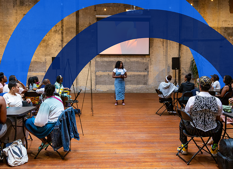 Staff leading a creative workshop at eventspace in Detroit